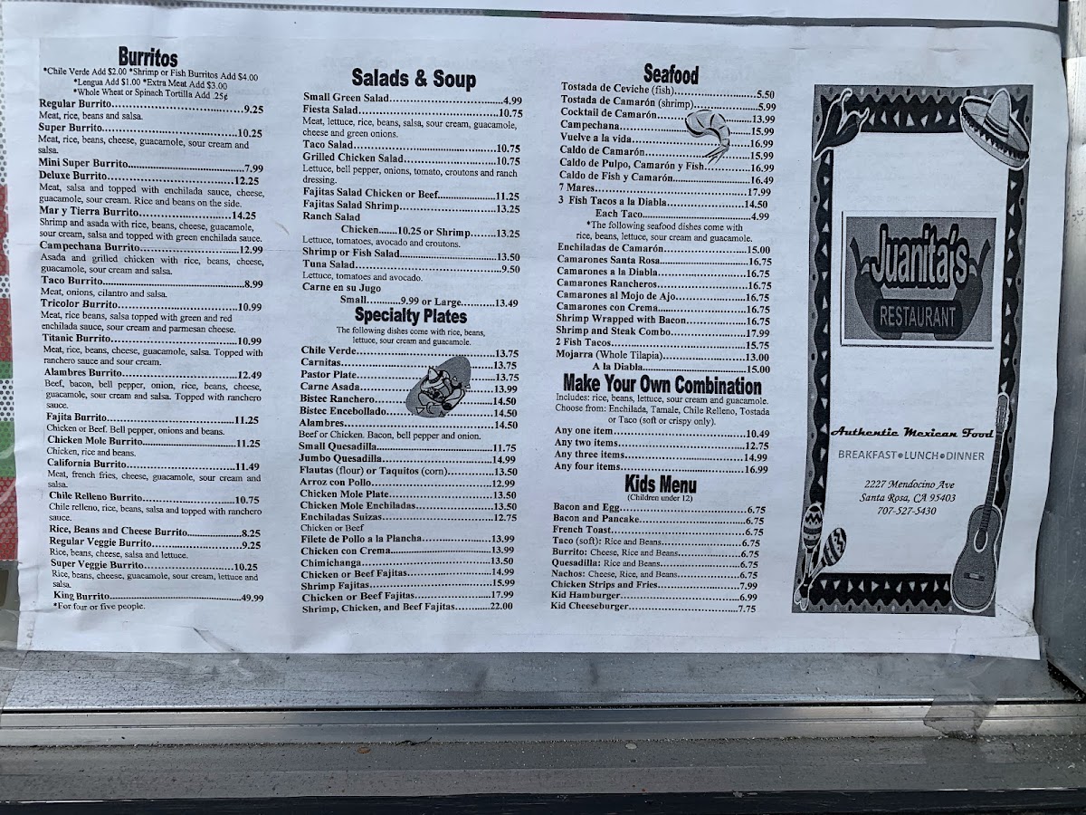 Juanita's Menu - Image 1